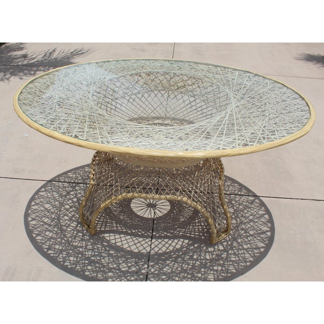 Plastic Vintage Russell Woodard Spun Fiberglass 5-Piece Dining Set – Oval Turquoise-Tinted Glass Top Table & 4 Swivel Chairs | Mid-Century Modern For Sale - Image 7 of 18