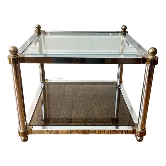 1970s Maison Jansen Style Square, Glass Top Mid Century Square Side Table For Sale