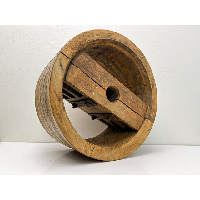 An unique antique industrial wooden pulley wheel. Exceptional size, a real eye catcher in loft - style spaces or...