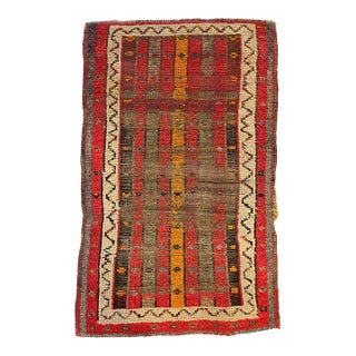 Pure Wool Striped Caucasian Antique Rug Mat 1.9 x 2.9 For Sale