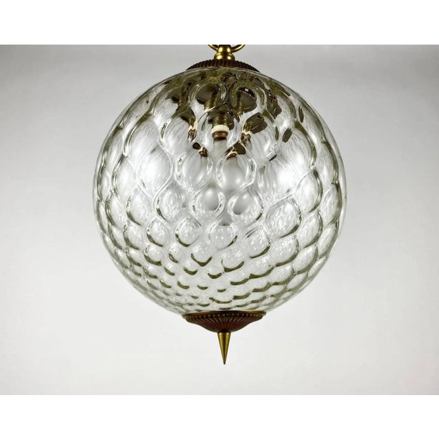 Mid-Century Modern Vintage Gilt Brass and Textured Glass Ceiling Light For Sale - Image 3 of 6