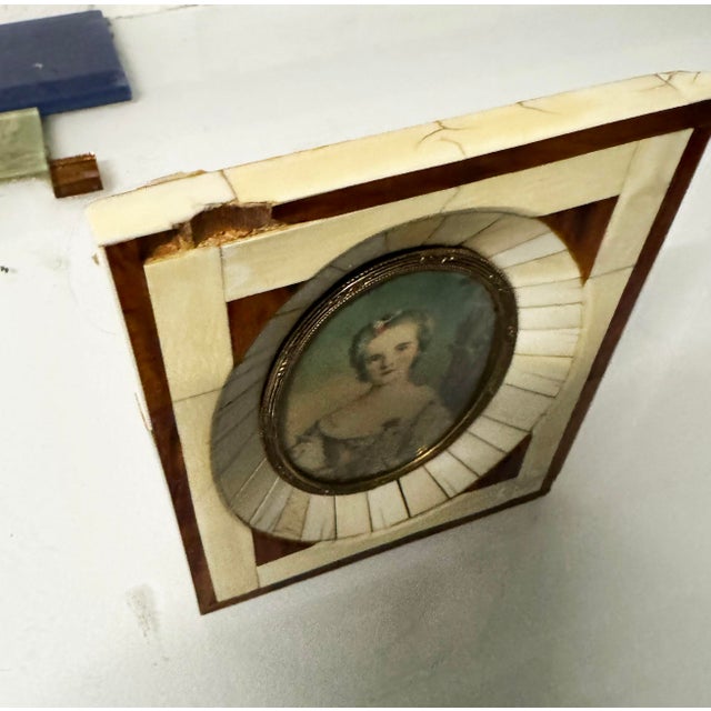 Bone Set 4 Miniature Portraits Framed in Bone /Faux-Tortoise Frames For Sale - Image 7 of 9
