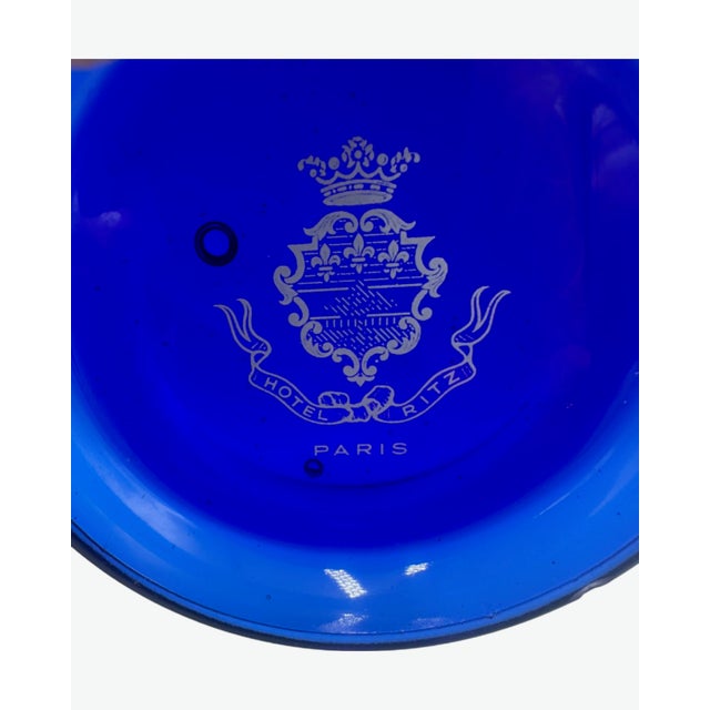 Blue Vintage Ritz Paris Cobalt Blue Glass Dish Silver Stand Hotel Ashtray France For Sale - Image 8 of 11