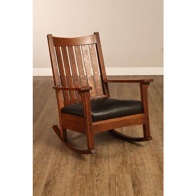 Mission Antique L & J.G. Stickley Mission Oak Rocking Chair For Sale - Image 3 of 18