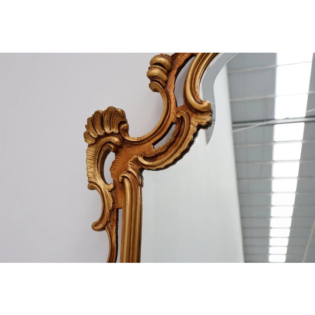 Large 20th Century Louis XV Baroque Gilt Wooden Mirror, 1950s For Sale - Image 6 of 13