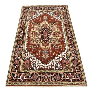 Serapi Rug 3’11” X 6’4” Red Wool Tribal Hand-Knotted Oriental Carpet For Sale