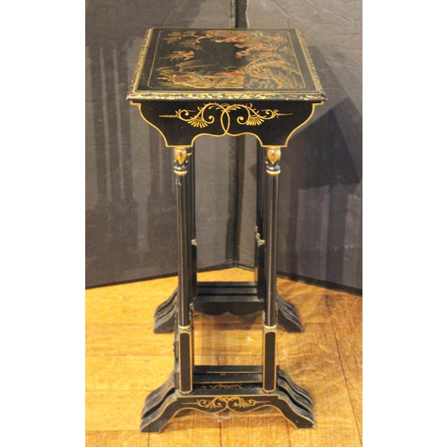 Circa 1900 English Edwardian Nest of Three Lacquer Tables For Sale - Image 4 of 10