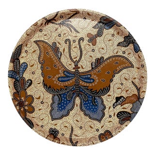 China Seas Antik Batik Fabric Lacquered Large Round Tray For Sale