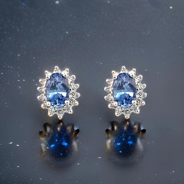 Blue Natural Sapphire Diamond Earrings 14k White Gold 1.68 TCW Certified For Sale - Image 8 of 15