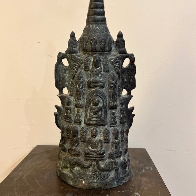 Vintage Thai Bronze Stupa Shrine With 1,000 Buddha Motif For Sale In San Francisco - Image 6 of 12