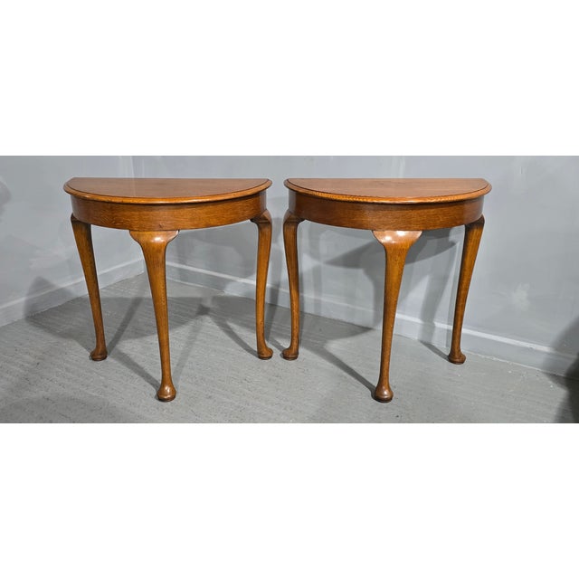 Oak Demi Lune Console Tables, 1920s, Set of 2 For Sale - Image 4 of 11