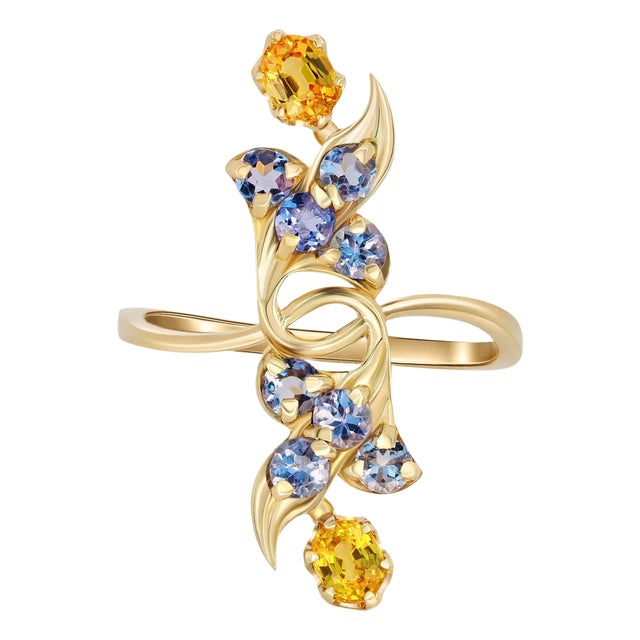 Sapphire, Tanzanite 14k Gold Ring Size 6 (All Sizes Available) For Sale