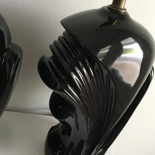 1980s Art Deco style black high-gloss ceramic lamps.