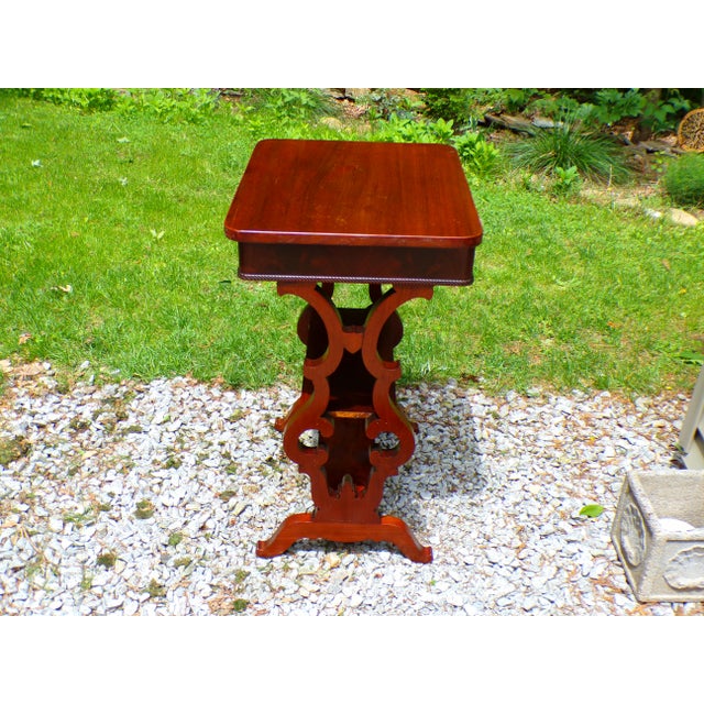 Antique Mahogany Empire Victorian Gothic Revival Trestle Lyre Nightstand Table For Sale - Image 12 of 18