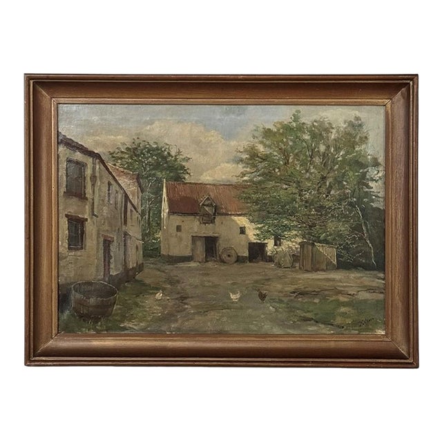 Framed Oil Painting on Canvas Signed Klein 'Country Farmhouse' For Sale
