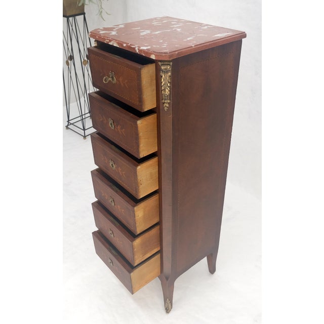 Rouge Marble Top 6 Drawers w/ Dovetails French Louis XV Lingerie Chest Dresser For Sale - Image 16 of 18