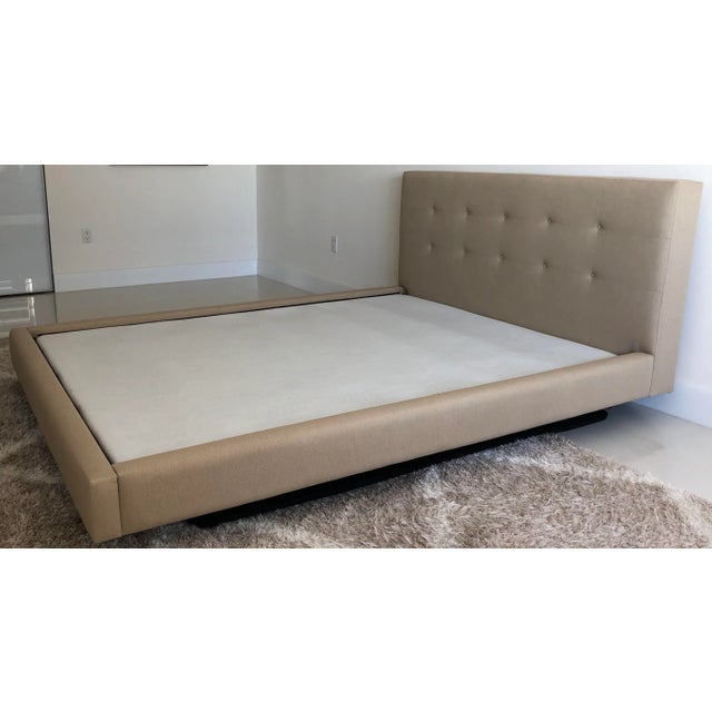 Tan Crate and Barrel Upholstered Queen Size Platform Bed For Sale - Image 8 of 8