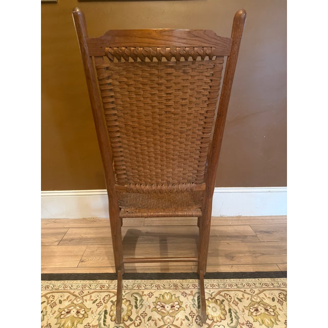 Antique Oak Rocking Chair With Woven Splint Seat and Back For Sale - Image 15 of 16