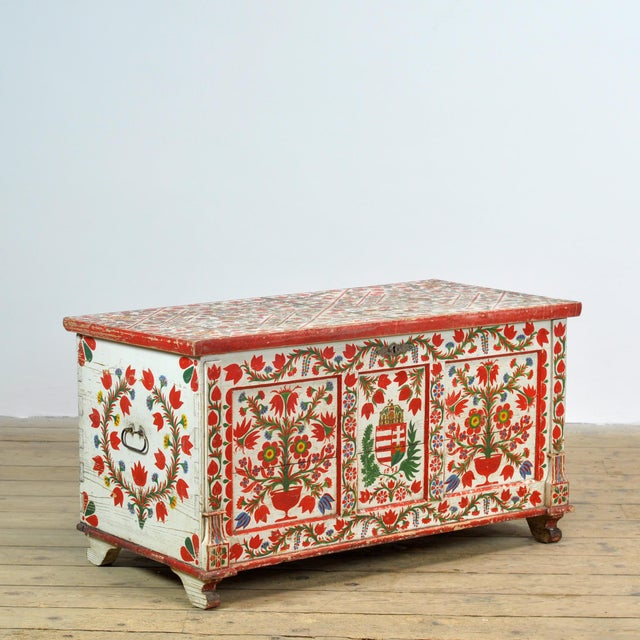 Folk Art Bridal Chest, 1943 For Sale - Image 3 of 15