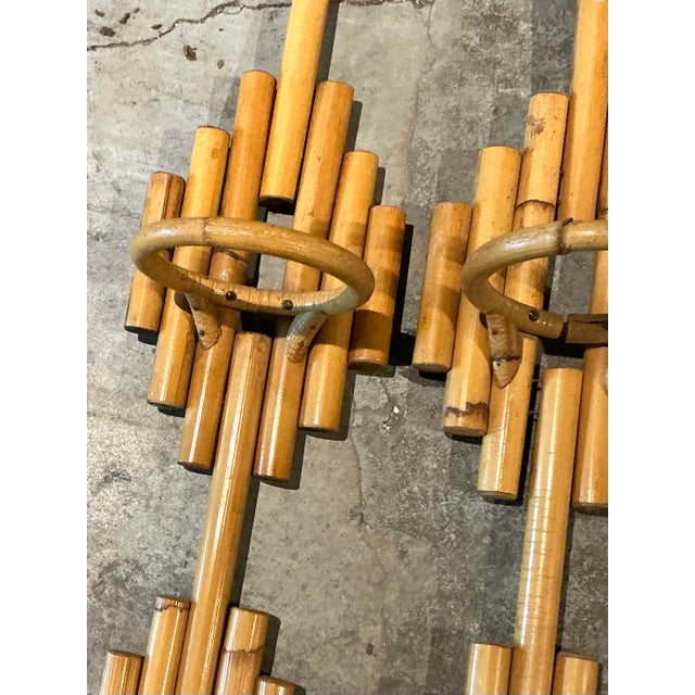 Vintage Boho Stacked Rattan Wall Plant Holders - A Pair For Sale - Image 4 of 7