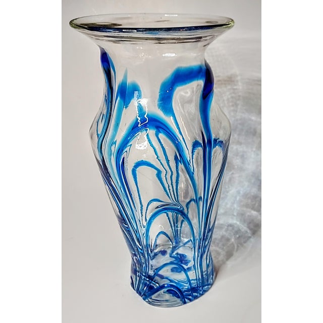 Boho Chic 1980s Laser Blue Fused Hand Blown Glass Vase For Sale - Image 3 of 4