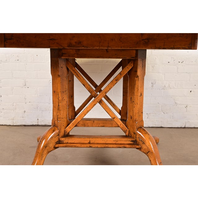 Guy Chaddock English Country Rustic Oak Pedestal Extension Dining Table With Patchwork Parquet Top, Newly Refinished For Sale - Image 12 of 15