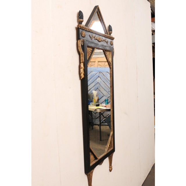 Early 20th Century Black & Gold Neoclassical 5' Tall Mirror, Italy For Sale - Image 4 of 9