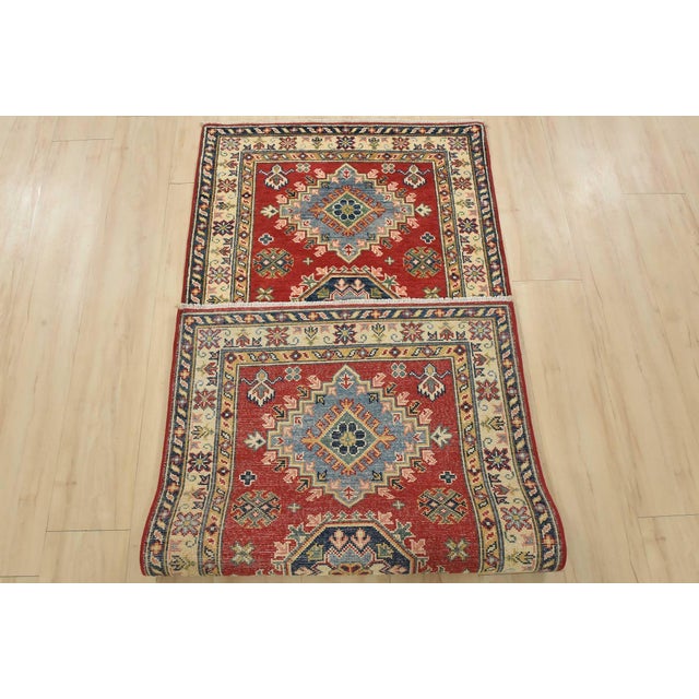 Kazak Runner 2’9” X 6’6” Red Wool Tribal Hand-Knotted Oriental Rug For Sale - Image 11 of 12