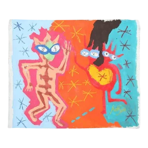 1999 "Dance of Love" Neo Expressionist Folk Art Painting on Mixed Media by Julie Hermoso