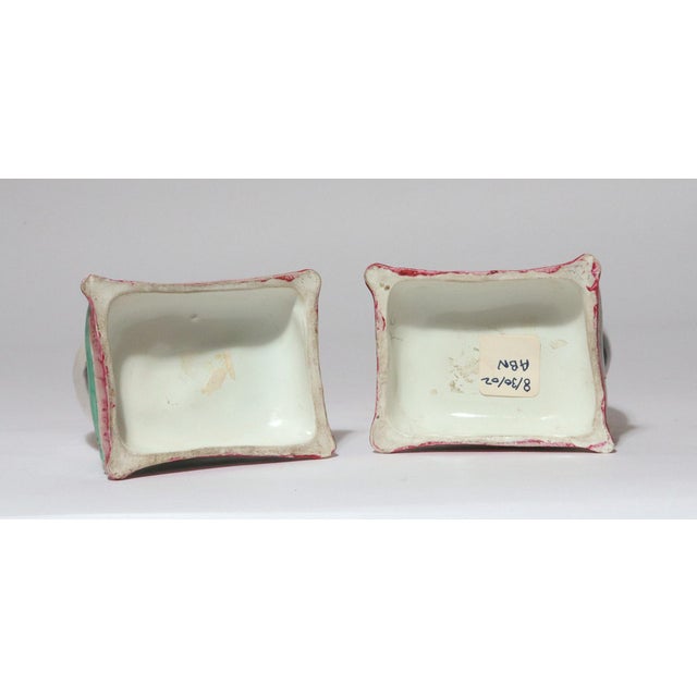 Victorian Pair of Staffordshire Pottery Seated Cats on Cushions For Sale - Image 3 of 12