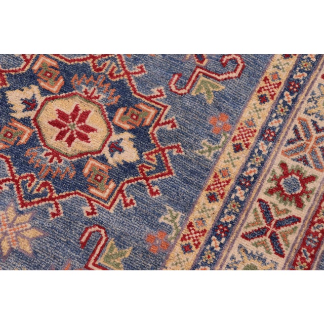Textile Boho Chic Tribal Kazak Light Blue/Beige Wool Runner Rug- 2'9''x9'6'' For Sale - Image 7 of 10