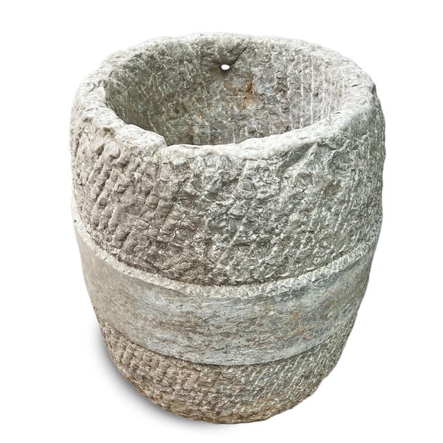 Rustic Mid 20th Century Granite Chiseled Barrel Planter For Sale - Image 3 of 7