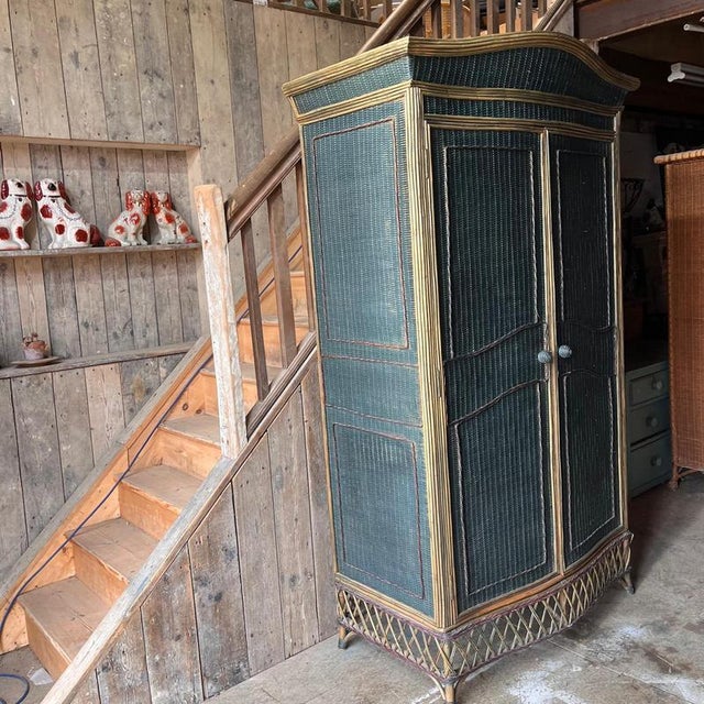 Vintage Full Length Teal Wicker Wardrobe For Sale - Image 15 of 18