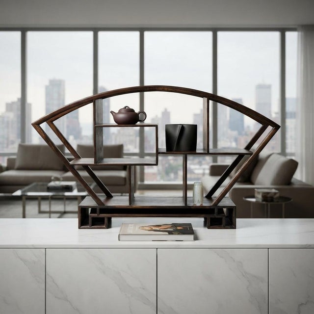 Large Size Chinese Dark Brown Fan Shape Display Curio Stand Easel For Sale In San Francisco - Image 6 of 12