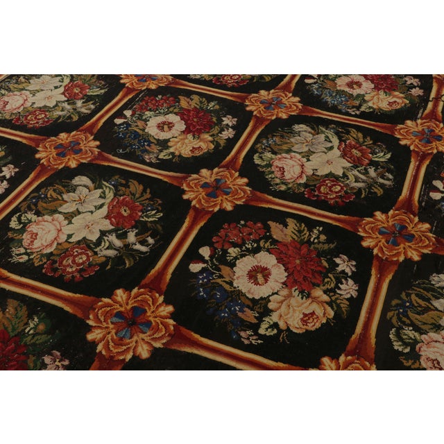 Antique Needlepoint Rug in Brown, Red and Green Floral Pattern For Sale In New York - Image 6 of 9