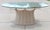 Hollywood Regency Vintage Hollywood Regency Style Flower Pencil Reed Rattan Pedestal Dining Table With Oval Glass Top For Sale - Image 3 of 18