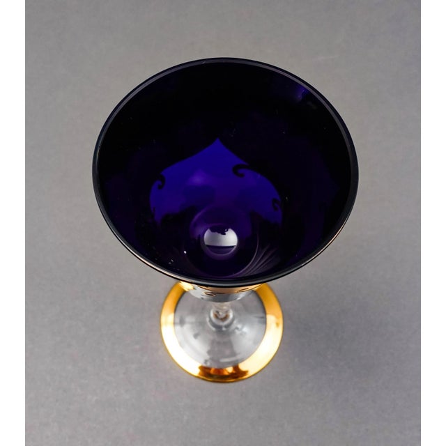 Tre Fuochi Venetian Glass Cobalt Blue 24k Gold Wine Glasses Set of 6 For Sale - Image 9 of 10