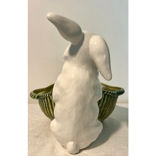 Mid 20th Century Large Italian Gump’s Porcelain Rabbit With Basketweave Bowl For Sale In Naples, FL - Image 6 of 7