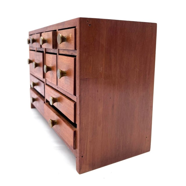Brown Mid-Century Modern Miniature Collector's Cabinet in Dark Precious Wood with 12 Drawers, Denmark, 1960s For Sale - Image 8 of 14