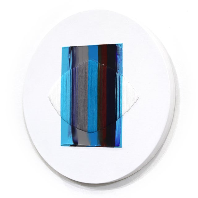 Words Like Drops of Water on a Stove - Round Blue Abstract Original Artwork by Raul De La Torre For Sale In Los Angeles - Image 6 of 9