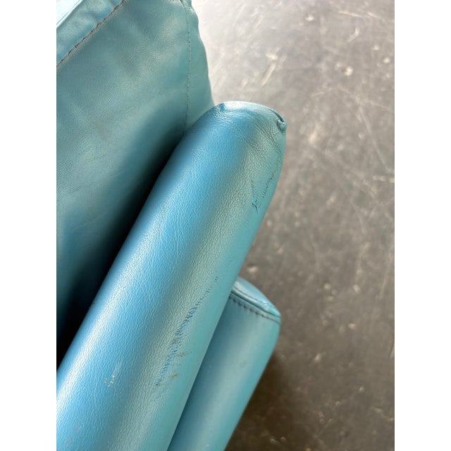 Vintage Postmodern Italian Nicoletti Attrb Blue Leather Loveseat For Sale - Image 12 of 12