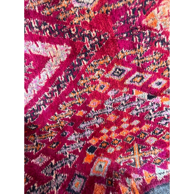 Textile Large Vintage Beni M’Guild Moroccan Rug – Handwoven Tribal Wool Carpet in Deep Red and Saffron For Sale - Image 7 of 11