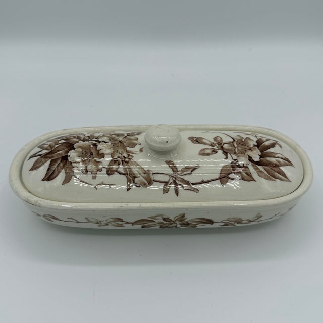 Ceramic 1887 Victorian Kew Brown Transferware Brush Box by Brown-Westhead Moore — Lidded Washstand Piece For Sale - Image 7 of 7