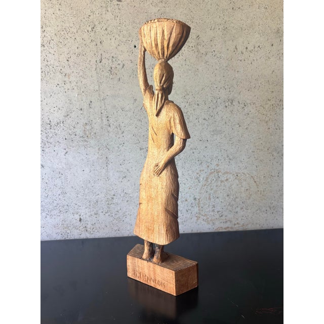 1970s Vintage Roger François Haitian Carved Wood Market Woman Sculpture, Signed, 1970s For Sale - Image 5 of 8