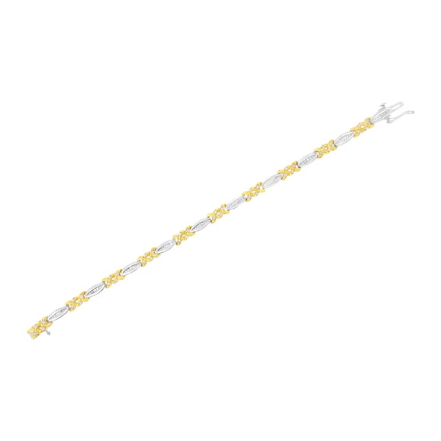 Haus of Brilliance 10K Yellow Gold Plated .925 Sterling Silver 1/2 cttw Channel Set Round-cut Diamond X Link Bracelet (I-J Color, I2-I3 Clarity) - Size 7.25" For Sale - Image 4 of 7