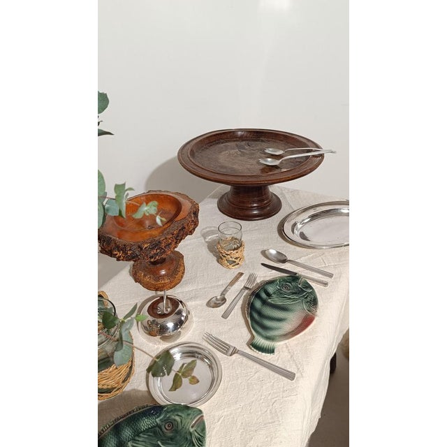 Brutalist Vintage Rustic Handcrafted Wooden Pedestal Bowl in the style of Mountain Folk Art, 1950s For Sale - Image 3 of 18