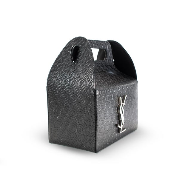 Modern Saint Laurent Calfskin Monogram Take Away Black Box Top Handle Bag For Sale - Image 3 of 9