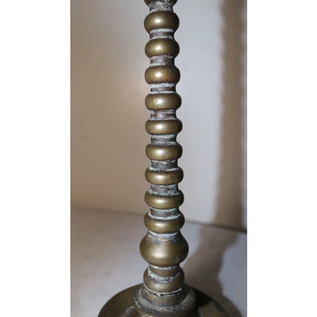 Brass Rare Antique 18th Century 1700's Hand Turned Brass Indian Oil Lamp Stand Figural For Sale - Image 8 of 12