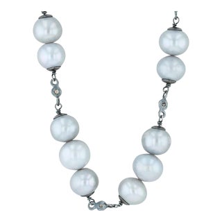 Gray Cultured Pearl Diamond Statement Necklace Bead Strand 26” Layer Nordstrom For Sale