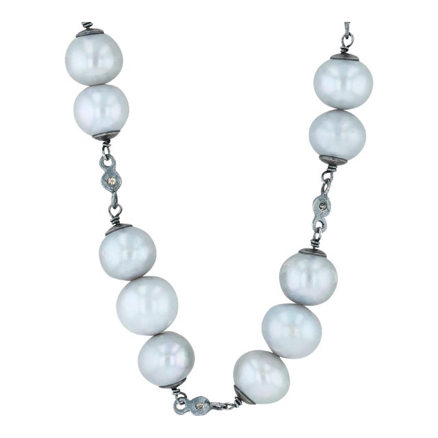 Gray Cultured Pearl Diamond Statement Necklace Bead Strand 26” Layer Nordstrom For Sale